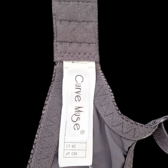 Gray and Blue Lace Trim Bra Set - Picture 4 of 4